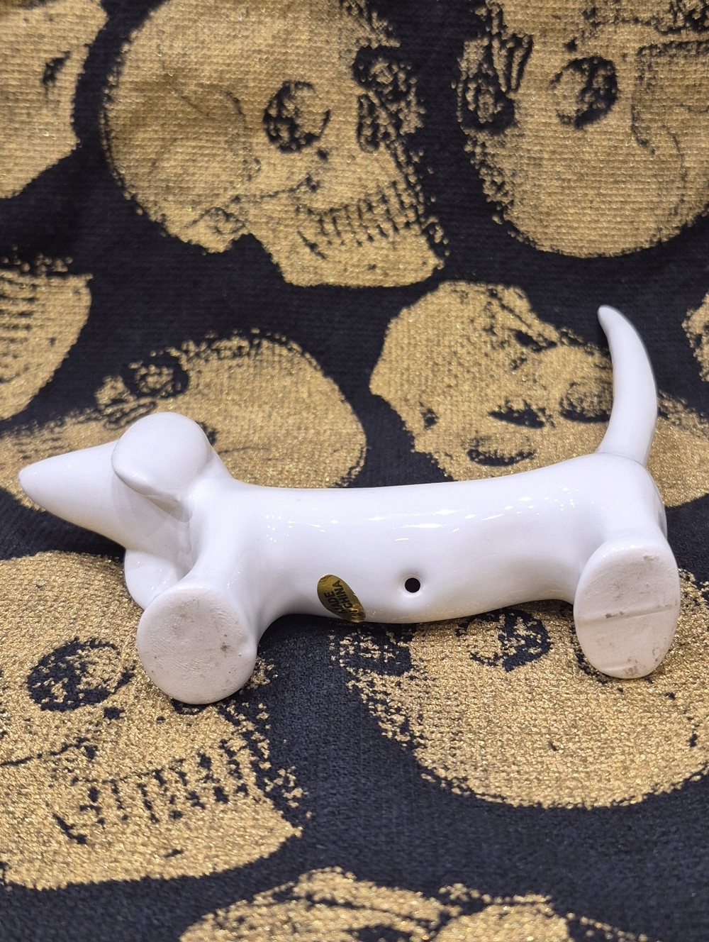 White Ceramic Dachshund Figurine Ring Holder - Picture 6 of 8